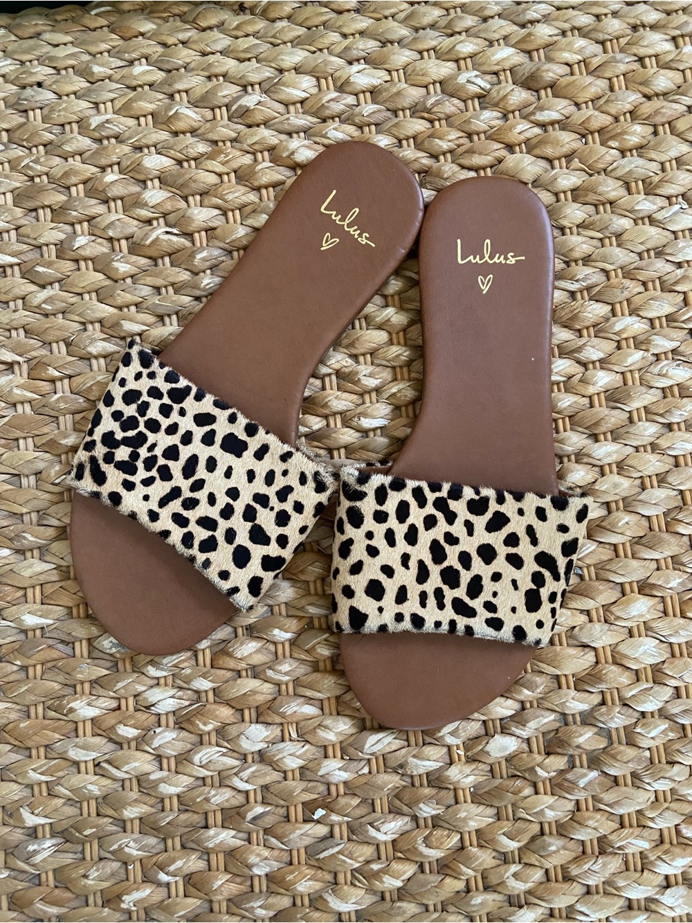 Lulu's Brown Slide Sandals with Leopard Print Strap